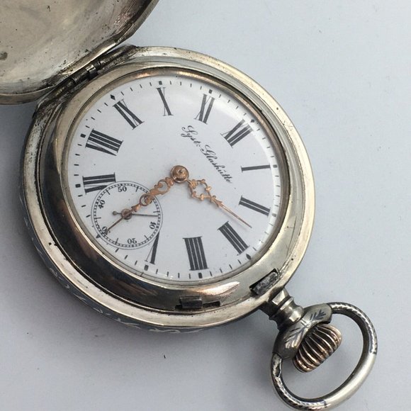 Antique / Vintage Lyst Glashute Niello Lovers Silver Rose Gold Pocket Watch Runs - Picture 7 of 10